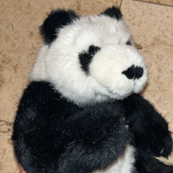 NEW PANDA fur BEAR REALISTIC Animal Kingdom 13”sitting Plush Stuffed Animal RARE - Picture 5 of 14